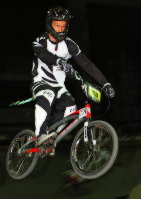 New Zealand's Adam Coker in action on the way to winning the men's 25-29 years title at the UCI BMX World Championships at Vector Arena, Auckland tonight.
